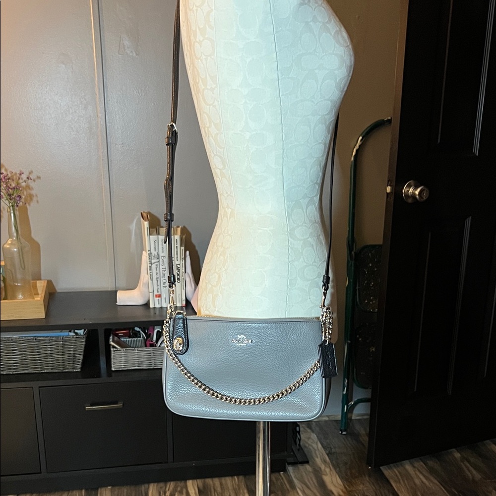 Coach Blue Leather Crossbody Bag with Chain Detail